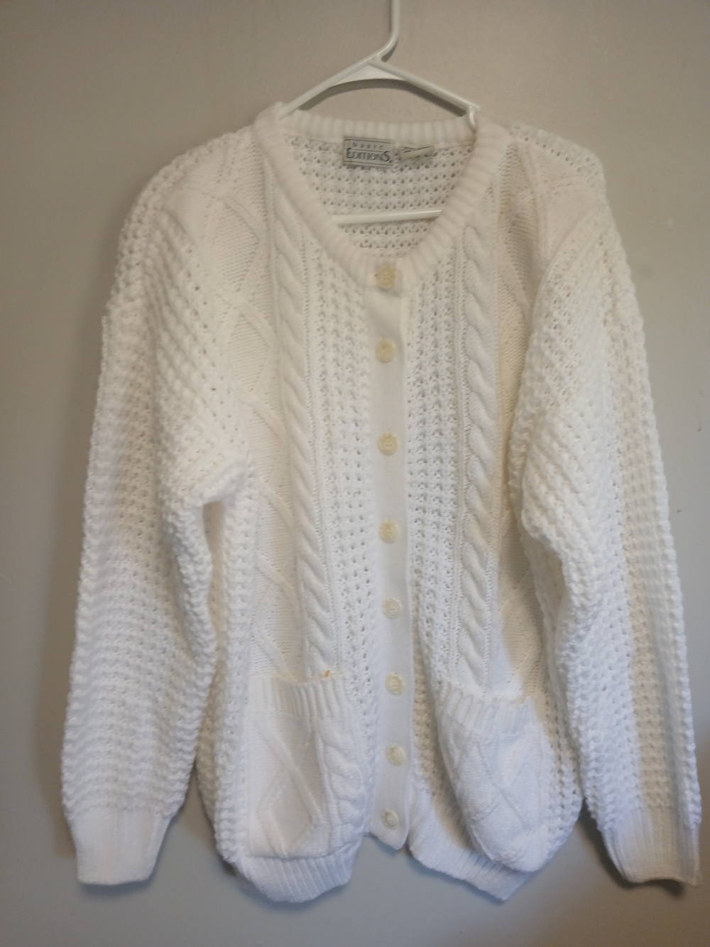 Basic Editions Ivory Cable Knit Button Cardigan